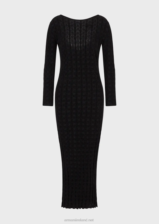 Women 086V118 Lurex Check Jacquard Sheath Dress Armani Black