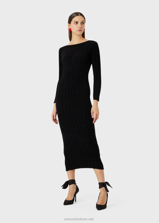 Women 086V118 Lurex Check Jacquard Sheath Dress Armani Black