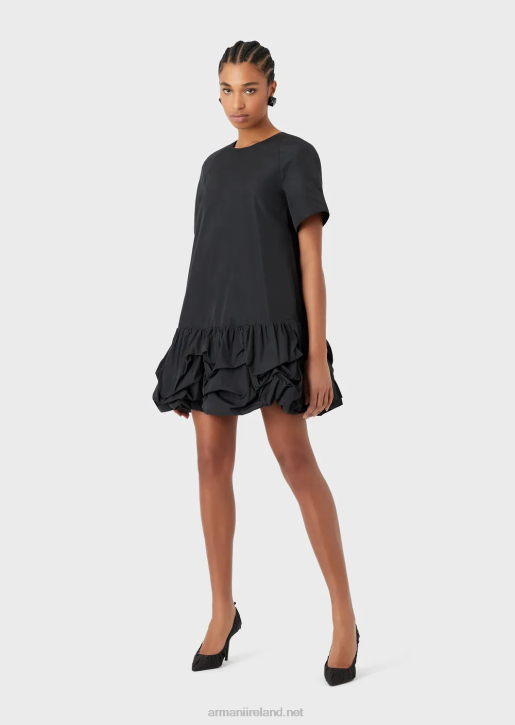 Women 086V124 Taffeta Dress With Gathered Flounce Armani Black
