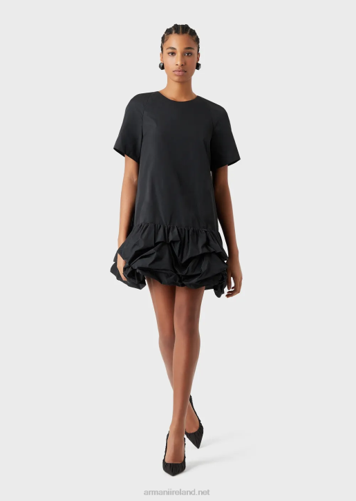 Women 086V124 Taffeta Dress With Gathered Flounce Armani Black