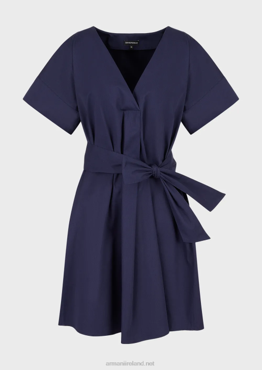 Women 086V93 Sanded Cotton Dress With Sash Armani Navy Blue