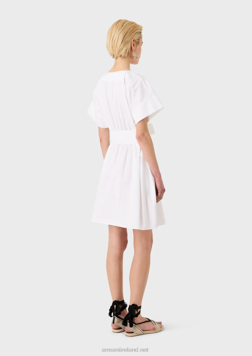 Women 086V94 Sanded Cotton Dress With Sash Armani White