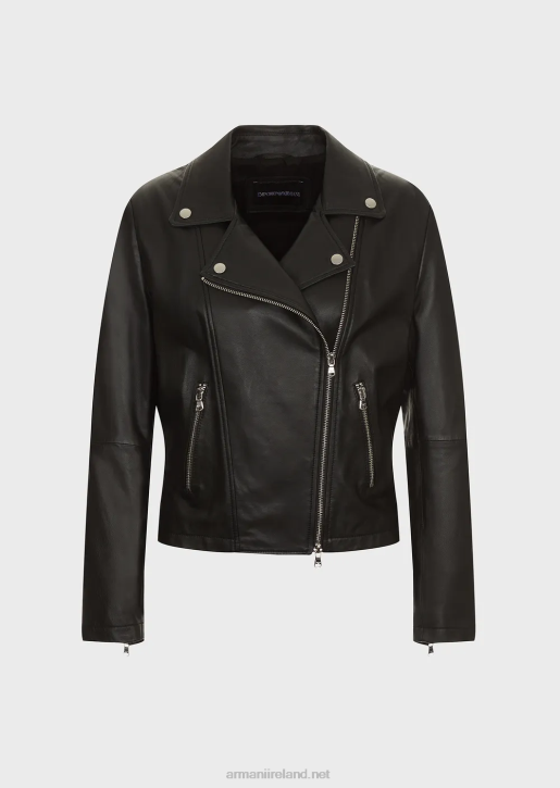 Women 086V233 Nappa-Lambskin Biker Jacket Armani Black