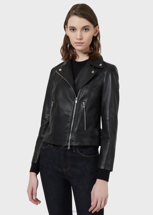 Women 086V233 Nappa-Lambskin Biker Jacket Armani Black