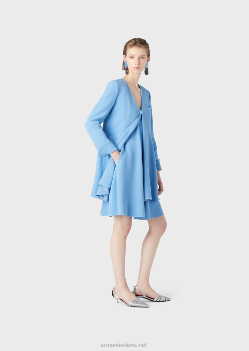 Women 086V243 Cady-Crepe V-Neck Overcoat Armani Blue