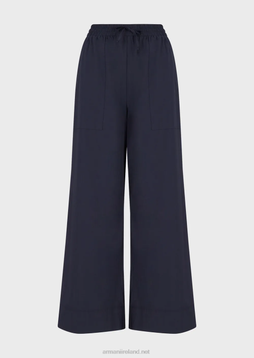 Women 086V17 Poplin Drawstring Beach Trousers Armani Navy Blue