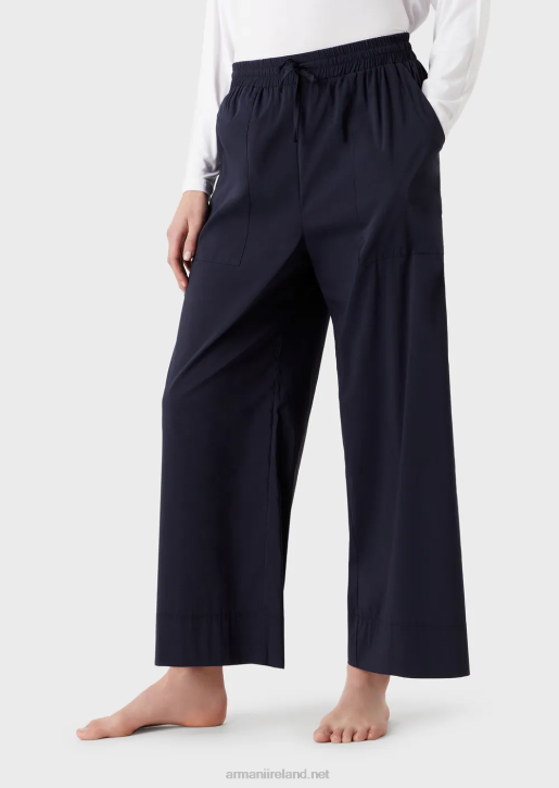 Women 086V17 Poplin Drawstring Beach Trousers Armani Navy Blue