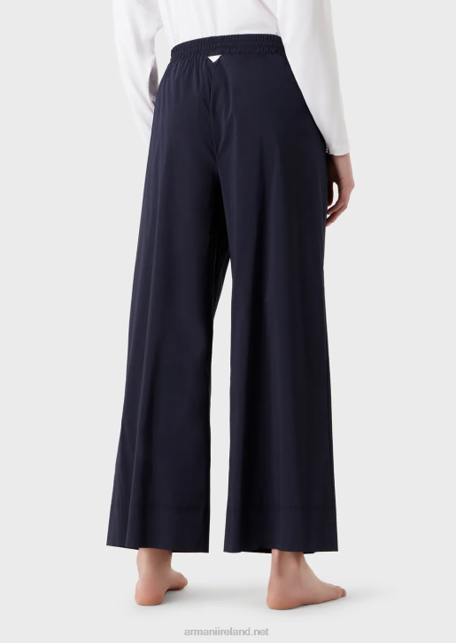 Women 086V17 Poplin Drawstring Beach Trousers Armani Navy Blue