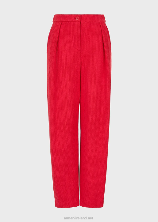 Women 086V265 Herringbone Jacquard Jersey Trousers With Darts Armani Red