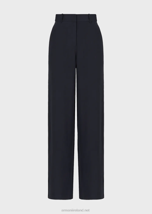 Women 086V269 Fluid Gabardine Palazzo Trousers Armani Navy Blue