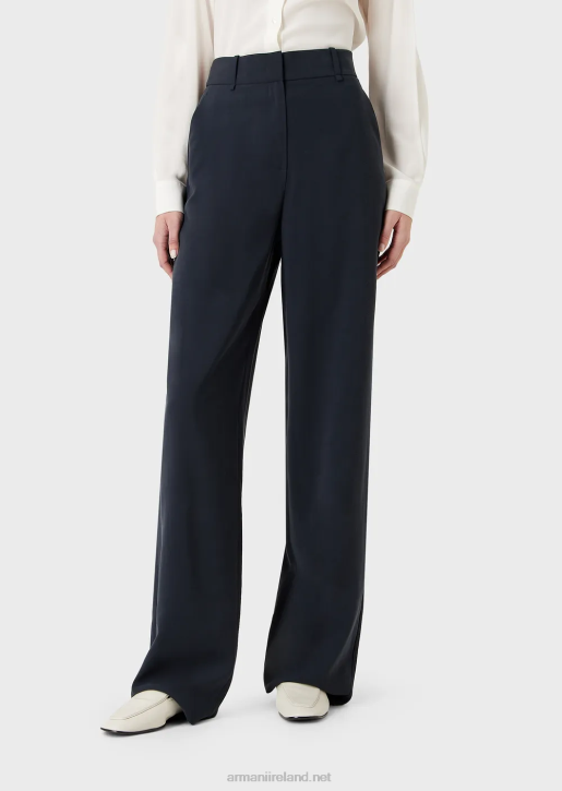 Women 086V269 Fluid Gabardine Palazzo Trousers Armani Navy Blue