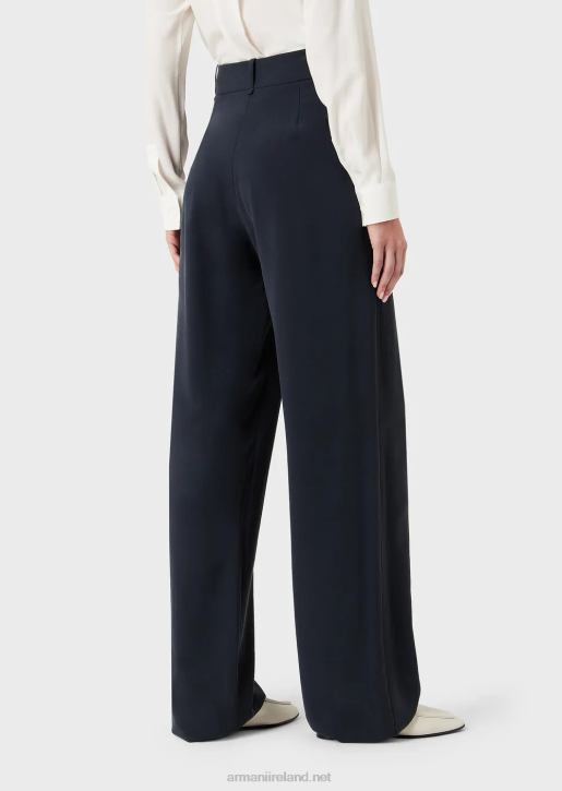 Women 086V269 Fluid Gabardine Palazzo Trousers Armani Navy Blue