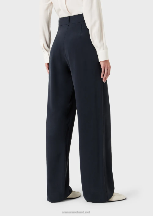 Women 086V270 Fluid Gabardine Palazzo Trousers Armani Azure