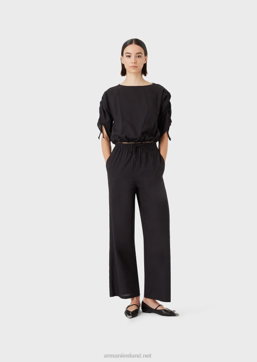 Women 086V274 Poplin Palazzo Trousers With Drawstring Armani Black