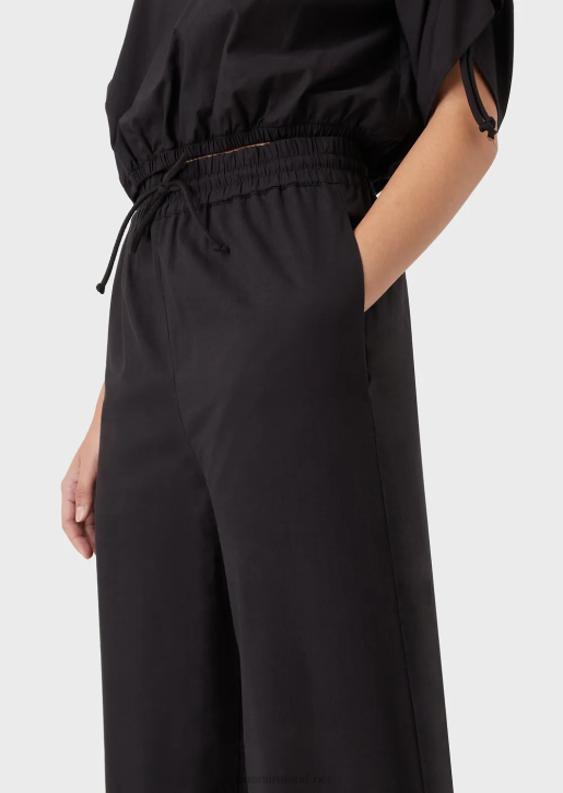 Women 086V274 Poplin Palazzo Trousers With Drawstring Armani Black