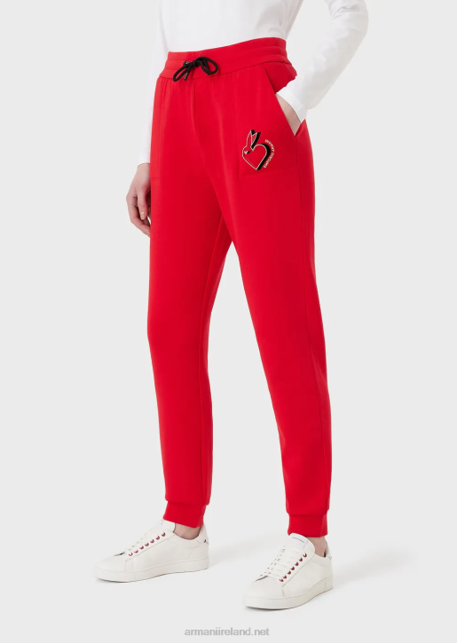 Women 086V283 Double-Jersey Trousers With Embroidery Armani Red