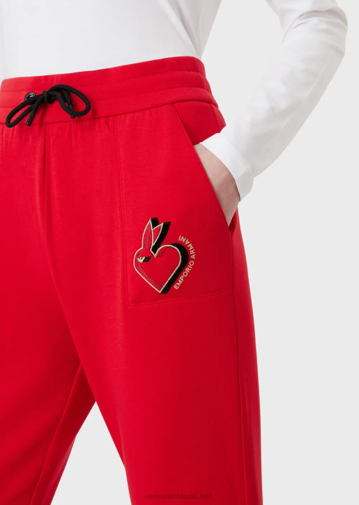 Women 086V283 Double-Jersey Trousers With Embroidery Armani Red