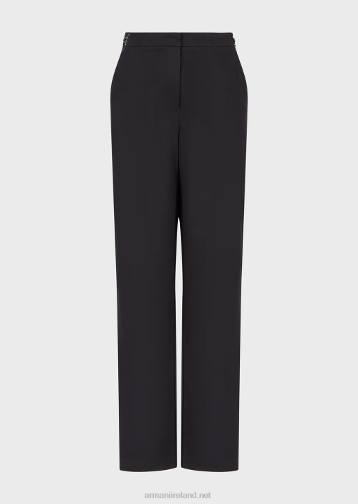 Women 086V289 Polished Cotton Trousers With Hooks Armani Navy Blue