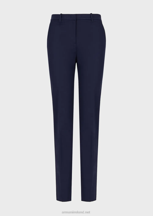 Women 086V290 Stretch Couture-Cotton Slim Trousers Armani Navy Blue