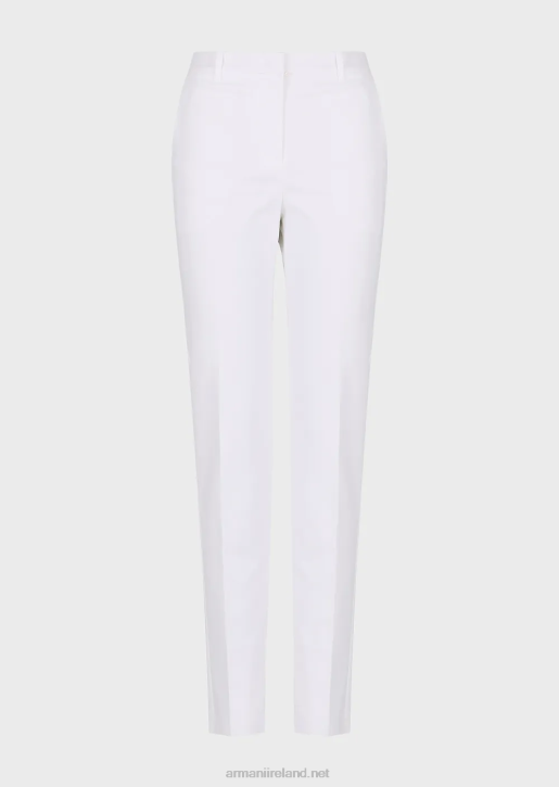 Women 086V291 Stretch Couture-Cotton Slim Trousers Armani White