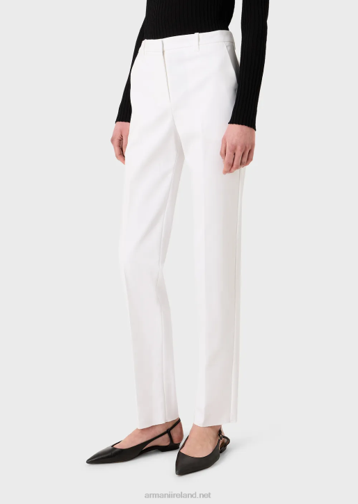 Women 086V291 Stretch Couture-Cotton Slim Trousers Armani White