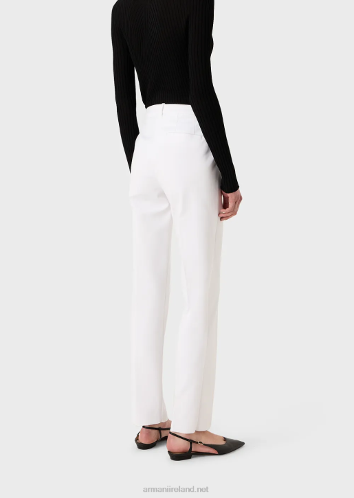 Women 086V291 Stretch Couture-Cotton Slim Trousers Armani White