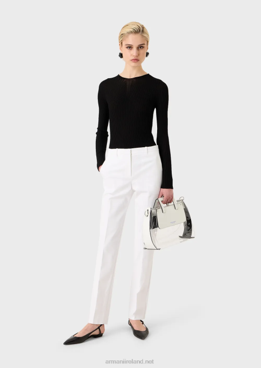 Women 086V291 Stretch Couture-Cotton Slim Trousers Armani White