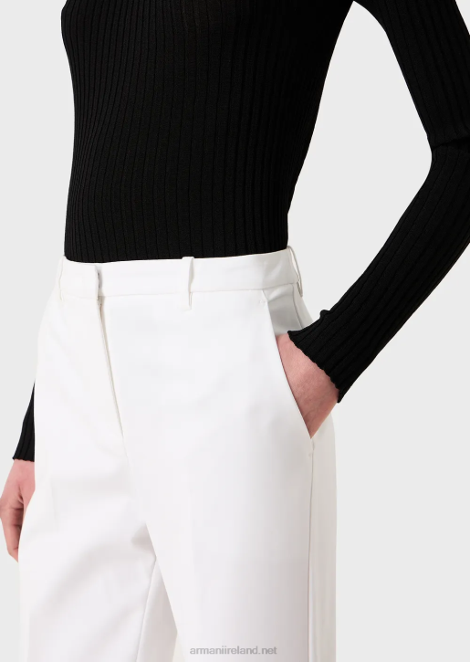 Women 086V291 Stretch Couture-Cotton Slim Trousers Armani White