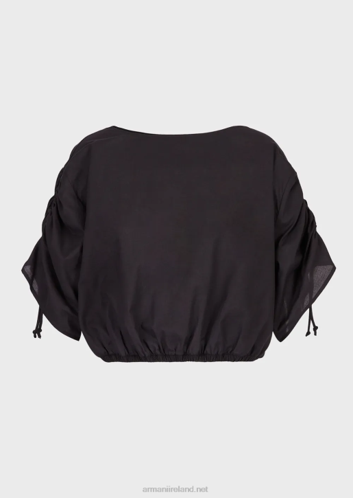 Women 086V361 Cropped Poplin Blouse With Drawstring Sleeves Armani Black