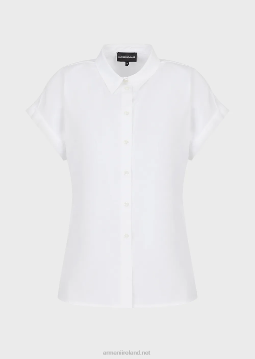 Women 086V372 Short-Sleeved Sanded Cotton Shirt Armani White