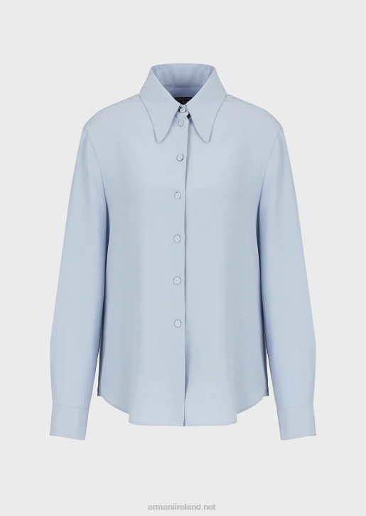 Women 086V374 Pure Silk Crepe-De-Chine Shirt Armani Azure