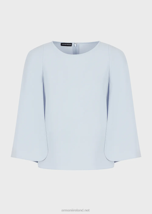 Women 086V385 Cape-Sleeved Blouse In Technical Cady Armani Azure