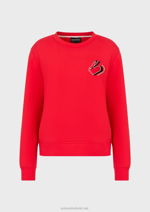 Women 086V412 Double-Jersey Sweatshirt With Embroidery Armani Red