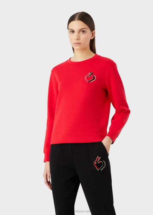 Women 086V412 Double-Jersey Sweatshirt With Embroidery Armani Red