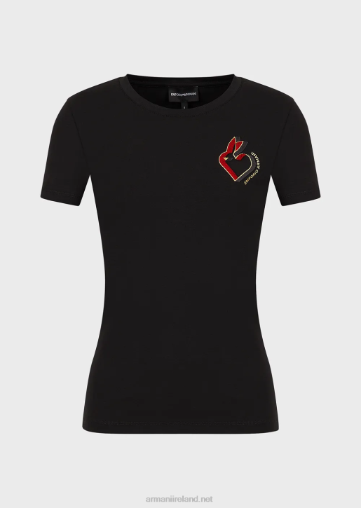 Women 086V448 Stretch Jersey T-Shirt With Embroidery Armani Black