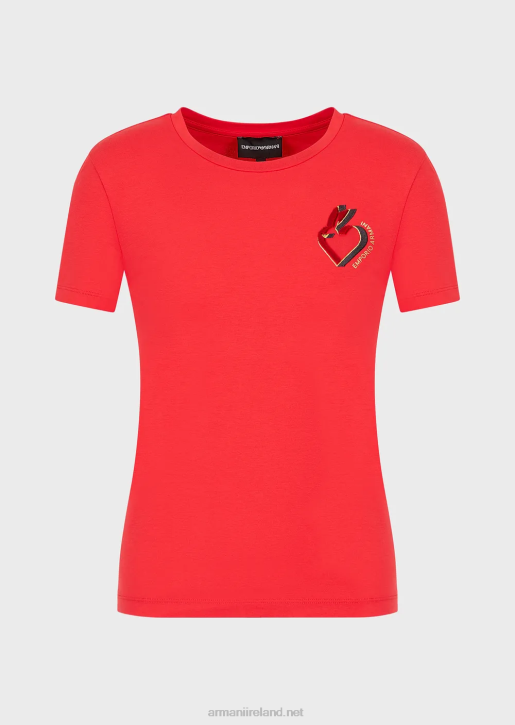 Women 086V450 Stretch Jersey T-Shirt With Embroidery Armani Red