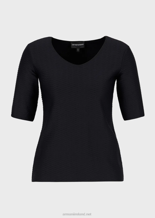 Women 086V478 Stretch Jacquard Nylon V-Neck Jumper Armani Black