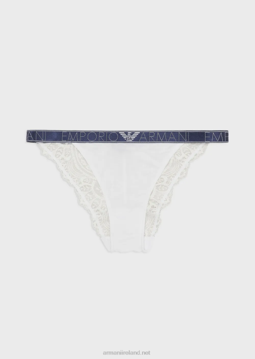 Women 086V152 Dreamy Lace Eco-Viscose Brazilian Briefs Armani White