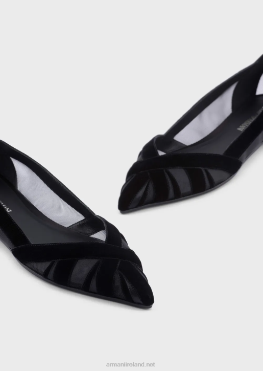 Women 086V497 Velvet And Satin Pointed Ballerinas Armani Black