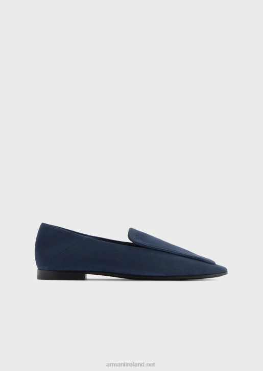 Women 086V500 Icon Velour-Leather Loafers Armani Blue