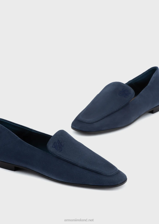 Women 086V500 Icon Velour-Leather Loafers Armani Blue