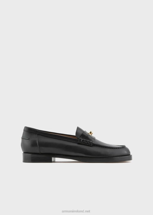 Women 086V503 Polished Leather Loafers With Stirrup Armani Black