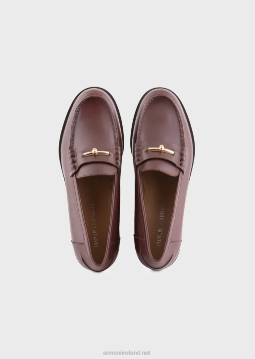 Women 086V504 Polished Leather Loafers With Stirrup Armani Brown