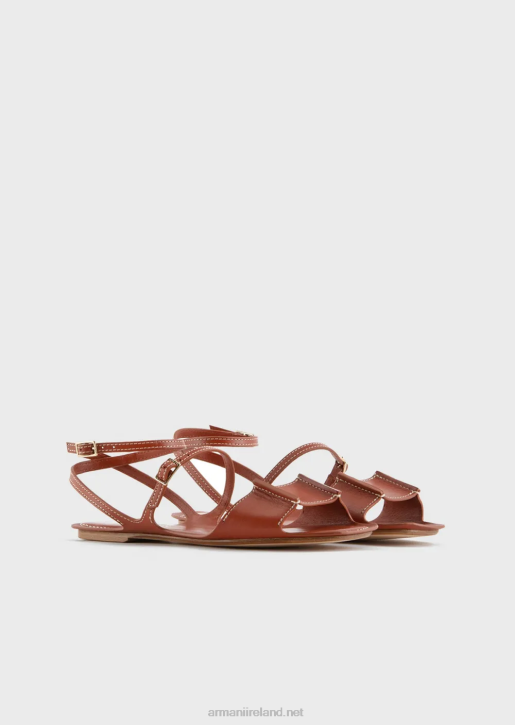 Women 086V530 Leather Double-Strap Sandals Armani Brown