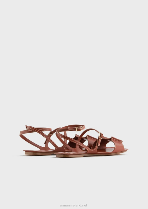 Women 086V530 Leather Double-Strap Sandals Armani Brown