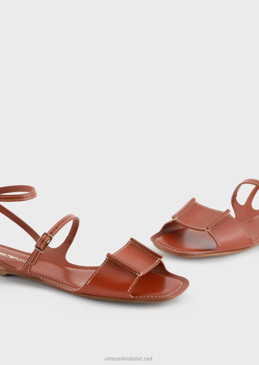 Women 086V530 Leather Double-Strap Sandals Armani Brown