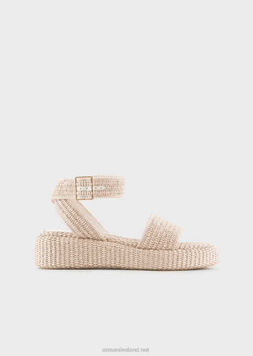 Women 086V536 Braided Raffia Strap Sandals Armani Beige