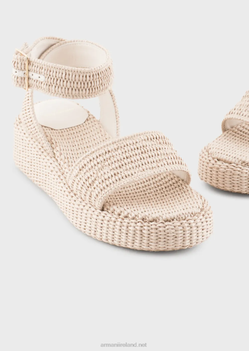 Women 086V536 Braided Raffia Strap Sandals Armani Beige