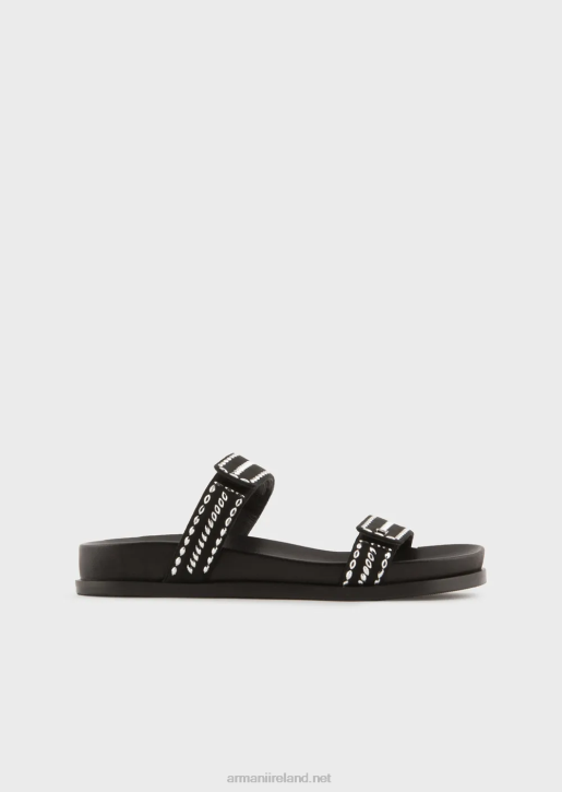 Women 086V537 Ea Logo Studded Double-Band Sandals Armani Black