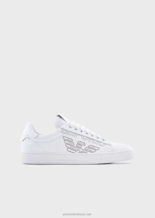 Women 086V544 Leather Sneakers With Perforated Logo Armani White